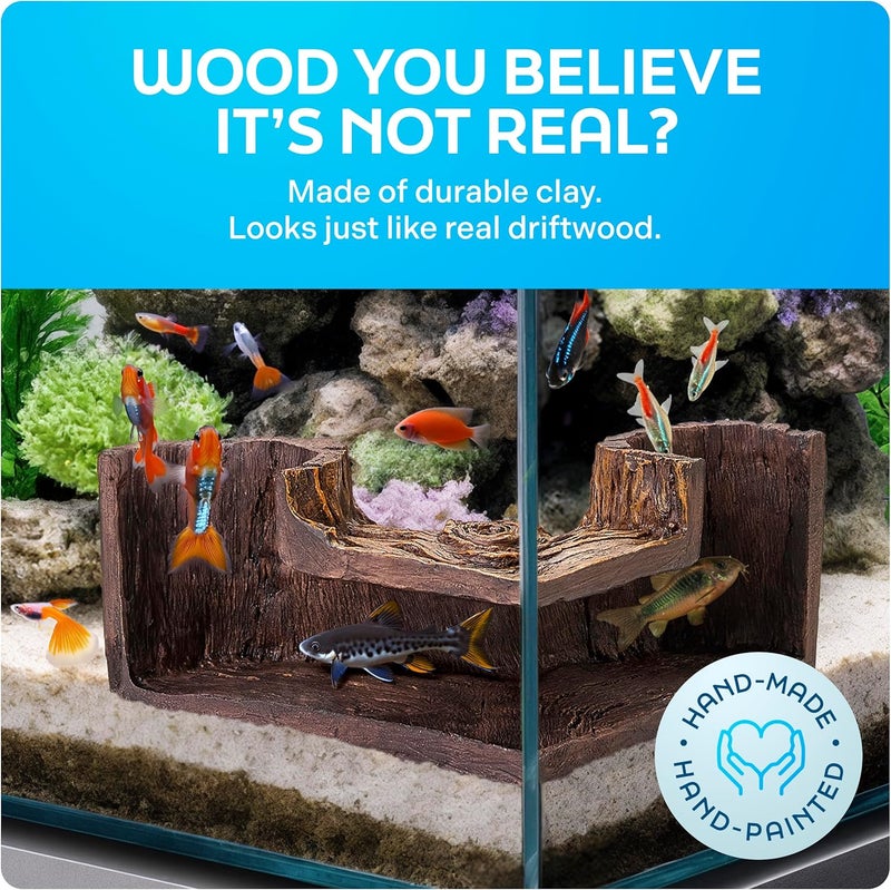 FISHNOSH Aquarium Cave | Natural-Looking Wood-Like BPA-Free Fish Tank Cave for Corners | 5.1” x 2” x 2.7” Fish Hideout for Aquarium | Guppy, Neon Tetra, Corydoras Catfish, Betta Hide | Tank Decor - Image 2